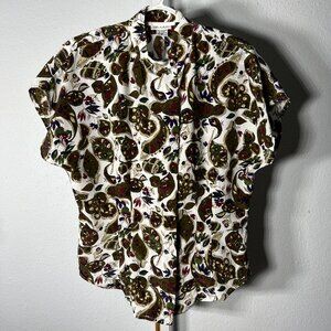 VTG Nicola Floral Paisley-Style Short-Sleeve Button-Up Top SZ 10